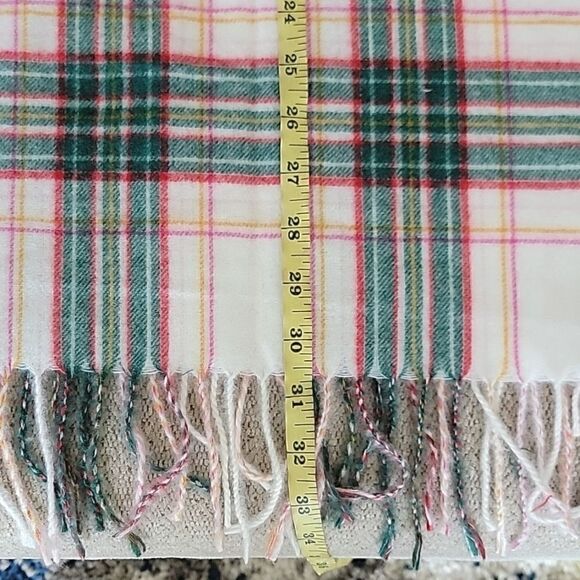 LOFT Outlet Plaid Cream Green Red Pink Fringe Hem Winter Scarf - Picture 7 of 7